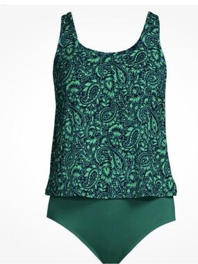 Lands' End Green Paisley One-Piece Swim Set